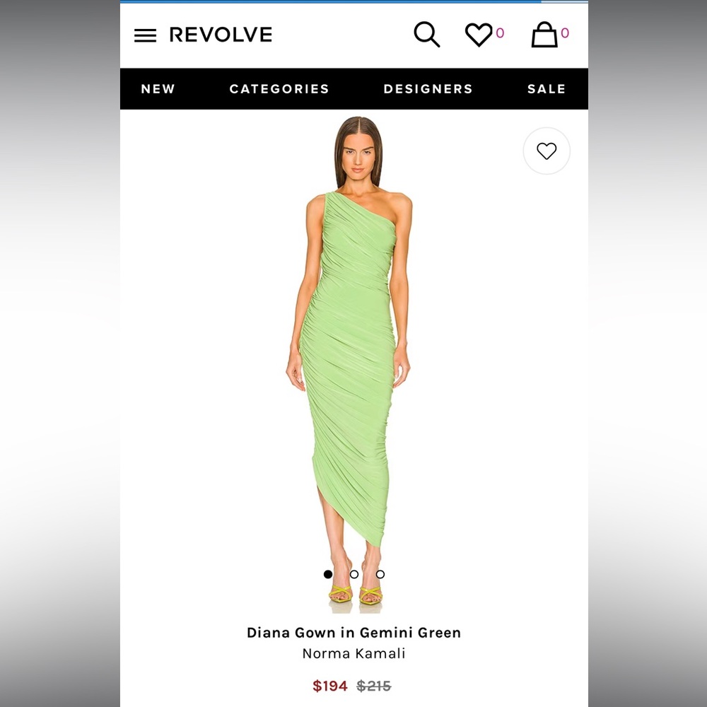 Norma Kamali Diana One Shoulder Ruched Gown Gemini Green XXS - Picture 10 of 12